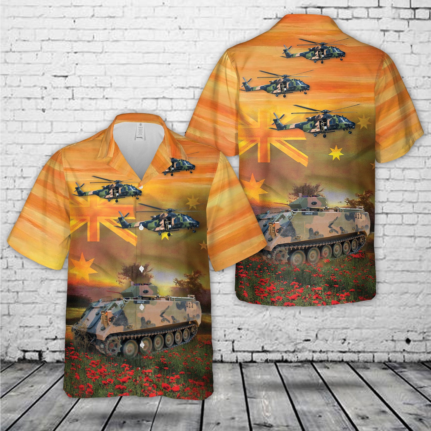 Australian Army M113 Armoured Personnel Carrier & NHI MRH-90 ANZAC Day Red Poppy Hawaiian Shirt