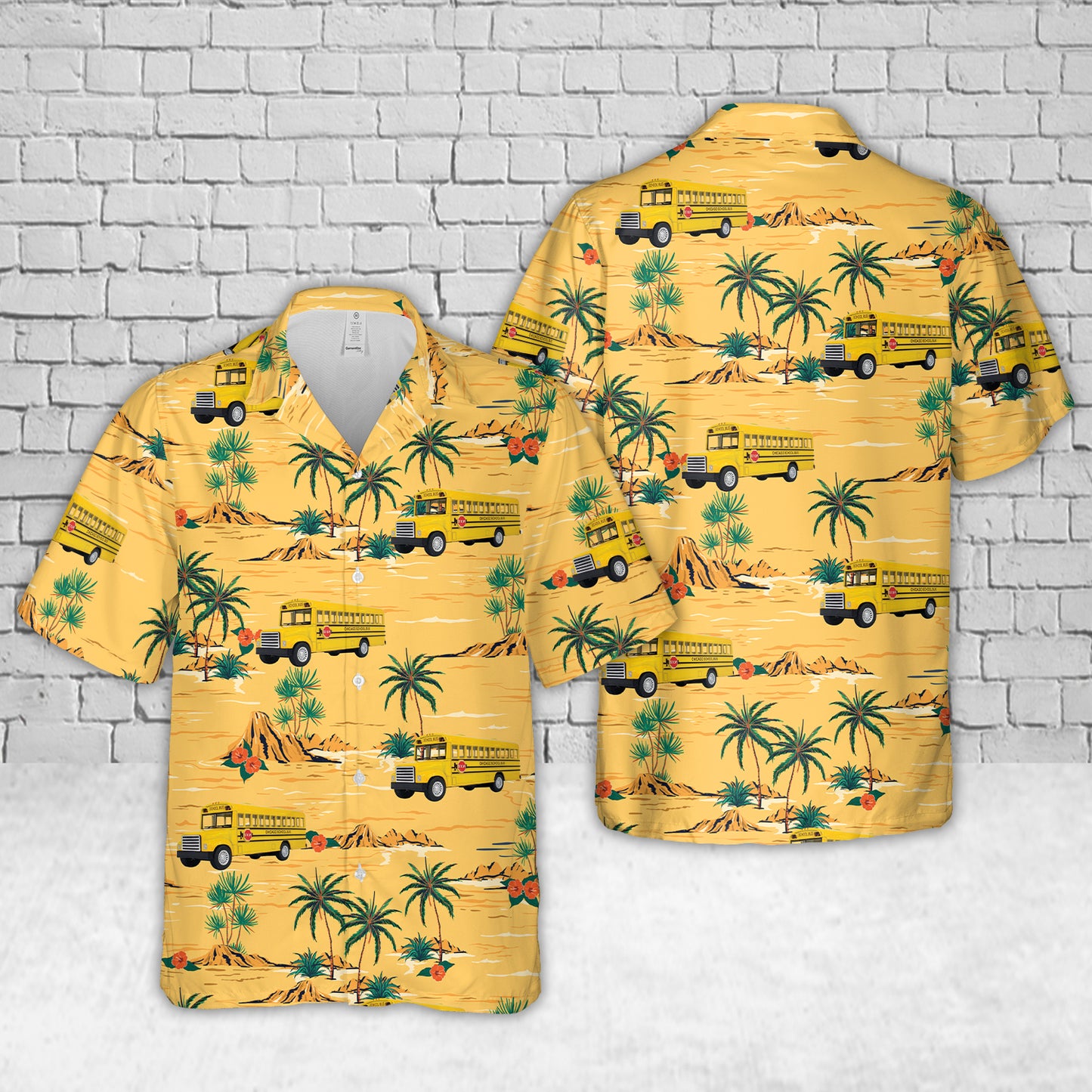 Chicago Yellow School Bus Hawaiian Shirt