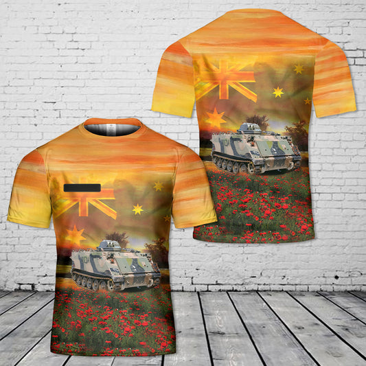 Custom Name Australian Army M113A1 Armoured Personnel Carrier ANZAC Day Red Poppy T-Shirt 3D