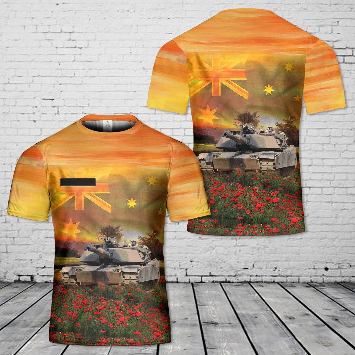 Custom Name Australian Army M1A1 Abrams Main Battle Tank ANZAC Day Red Poppy T-Shirt 3D