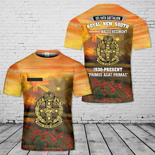 Custom Name Australian Army, 1st/19th Battalion, The Royal New South Wales Regiment (1/19 RNSWR), ANZAC Day Red Poppy T-Shirt 3D