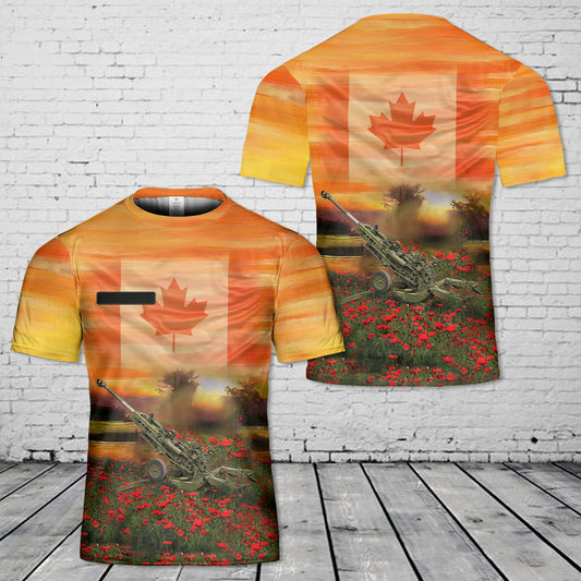 Custom Name Canadian Army M777 Lightweight 155mm Howitzer ANZAC Day Red Poppy T-Shirt 3D