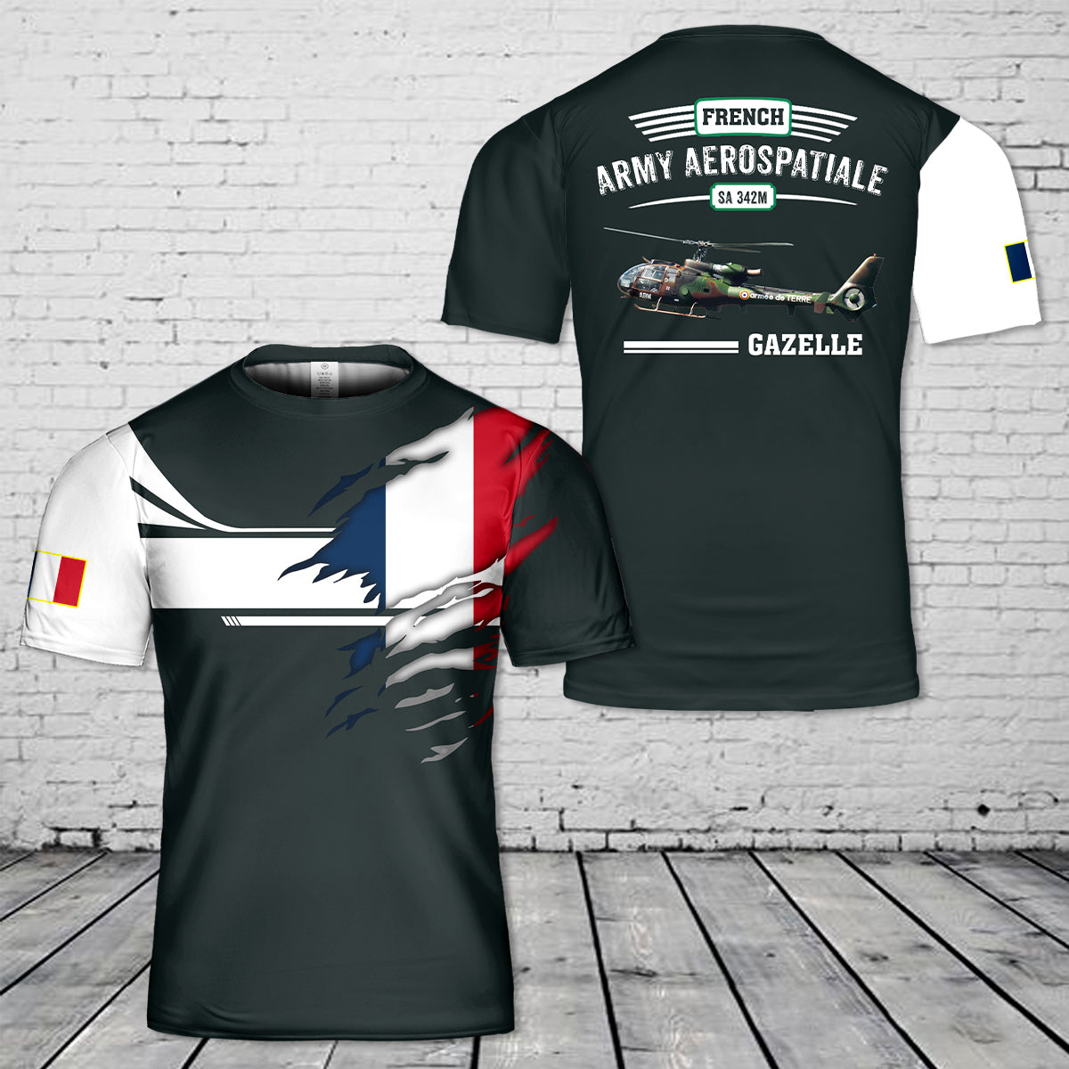 Custom Name French Army Aerospatiale SA 342M Gazelle 3D T-shirt
