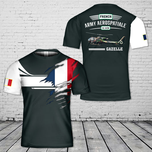 Custom Name French Army Aerospatiale SA 342M Gazelle 3D T-shirt