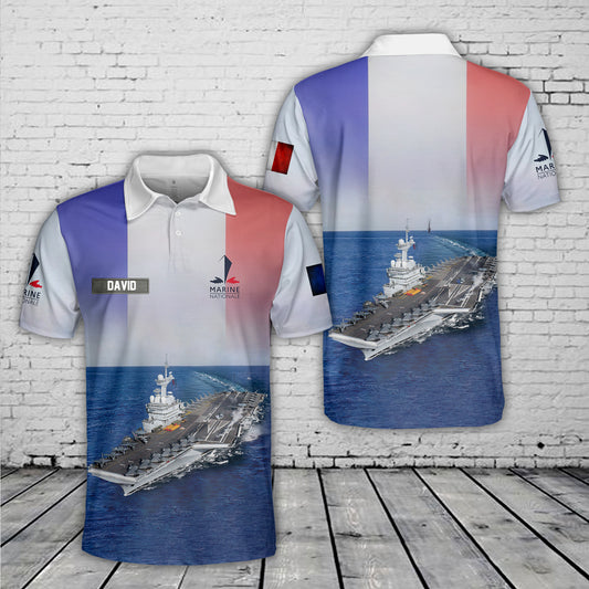 Custom Name French Navy Charles de Gaulle R91 Polo Shirt