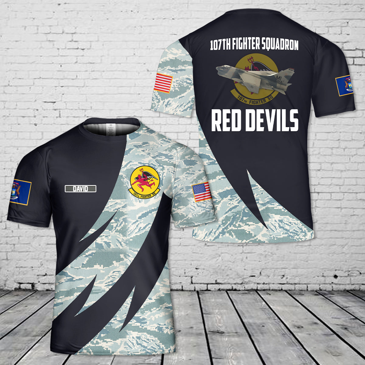 Custom Name Michigan Air National Guard 107th Fighter Squadron A-7D T-Shirt 3D