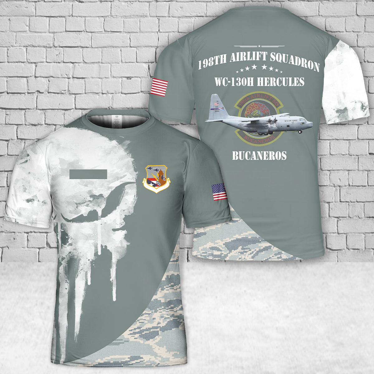 Custom Name Puerto Rico Air National Guard 198th Airlift Squadron WC-130H Hercules T-Shirt 3D