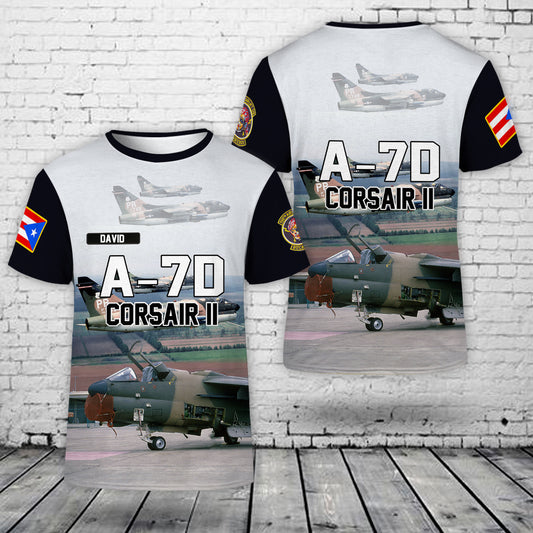 Custom Name Puerto Rico Air National Guard A-7D Corsair II 198th Airlift Squadron T-Shirt 3D