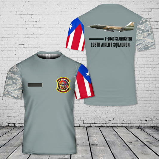 Custom Name Puerto Rico Air National Guard F-104C Starfighter 198th Airlift Squadron T-Shirt 3D