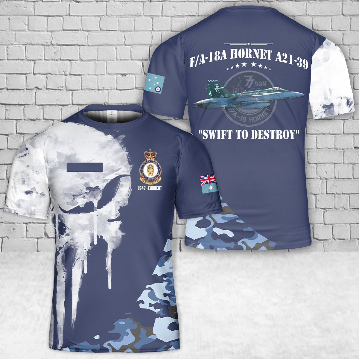 Custom Name Royal Australian Air Force F/A-18A Hornet A21-39 No. 77 Squadron T-Shirt 3D
