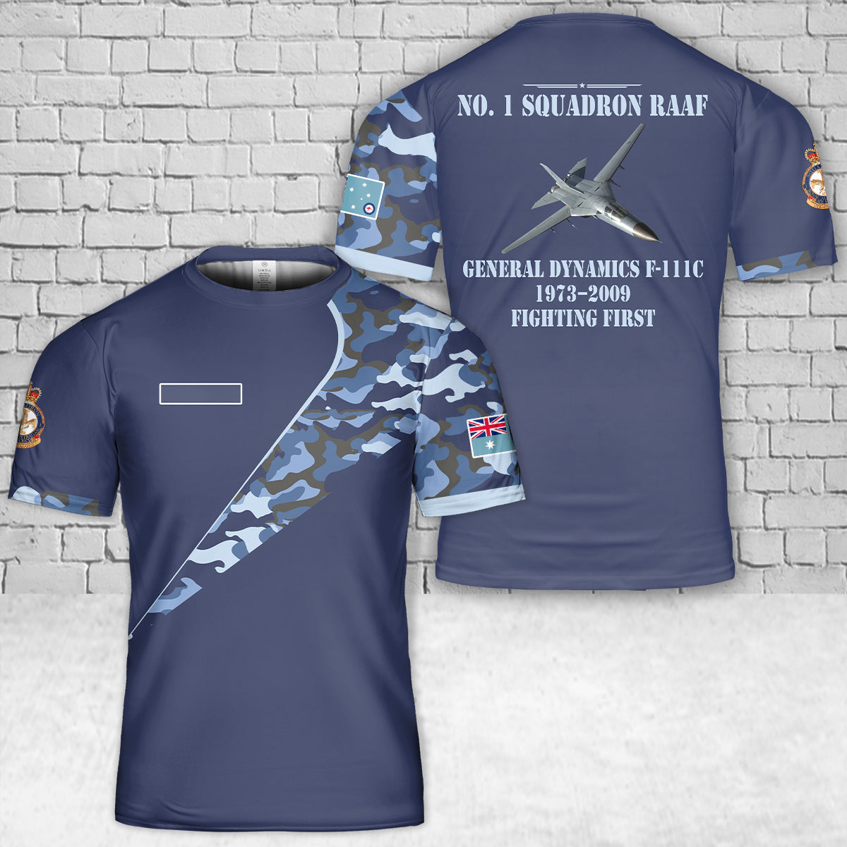 Custom Name Royal Australian Air Force No. 82 Wing, No. 1 Squadron RAAF General Dynamics F-111C T-Shirt 3D