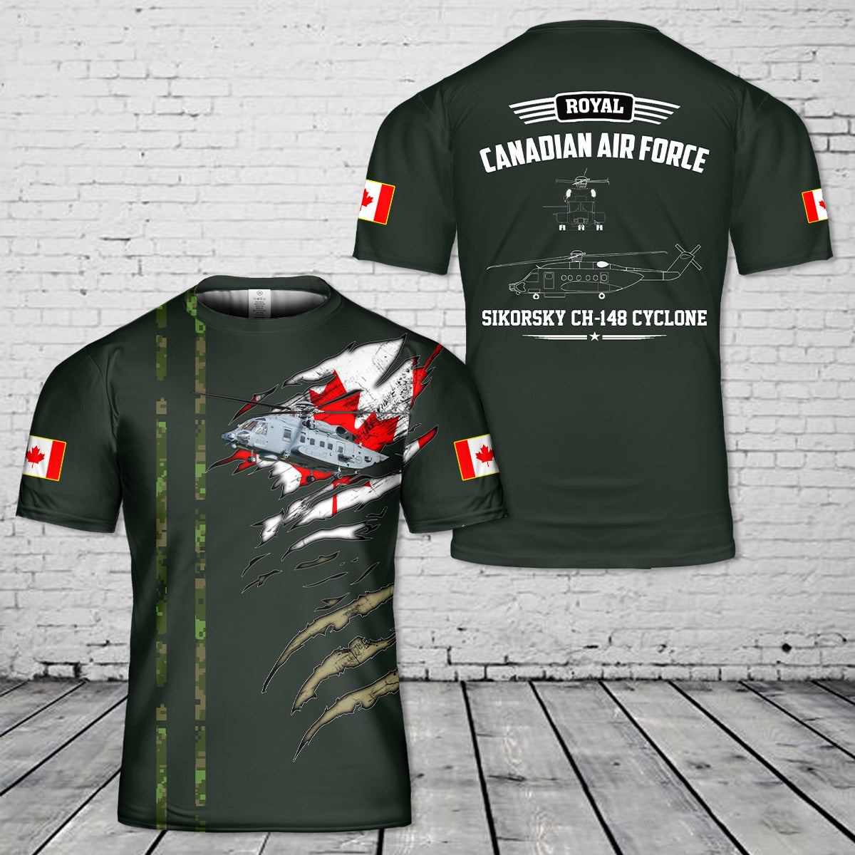 Custom Name Royal Canadian Air Force Sikorsky CH-148 Cyclone T-Shirt 3D