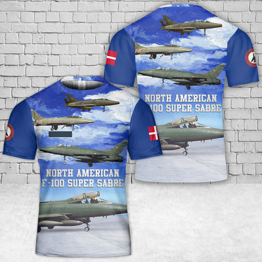 Custom Name Royal Danish Air Force F-100 Super Sabre T-Shirt 3D