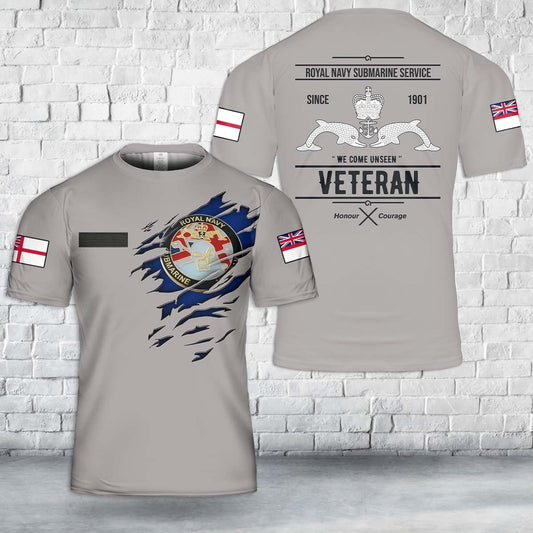 Custom Name Royal Navy Submarine Veteran Badge T-Shirt 3D