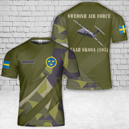 Custom Name Swedish Air Force Saab Sk60A (105) T-Shirt 3D
