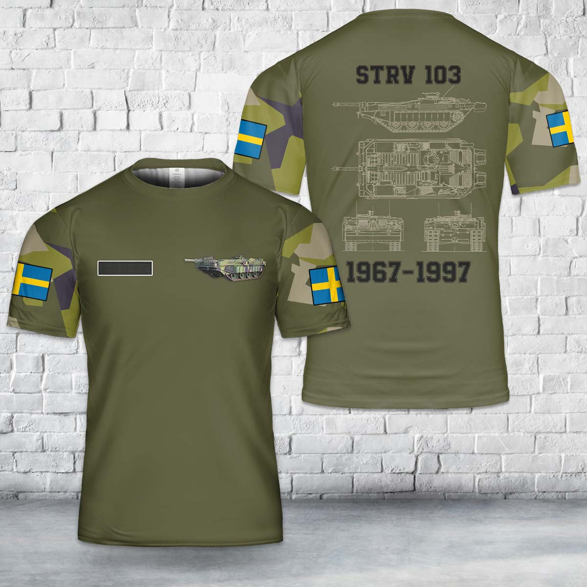 Custom Name Swedish Army Stridsvagn 103 tank T-Shirt 3D