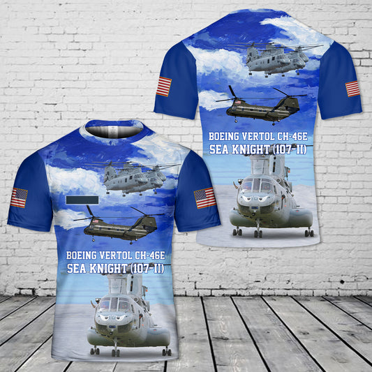 Custom Name U.S. Marine Corps Boeing Vertol CH-46E Sea Knight (107-II) T-Shirt 3D