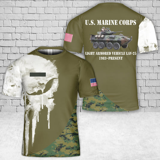 Custom Name U.S. Marine Corps Light Armored Vehicle LAV-25 T-Shirt 3D