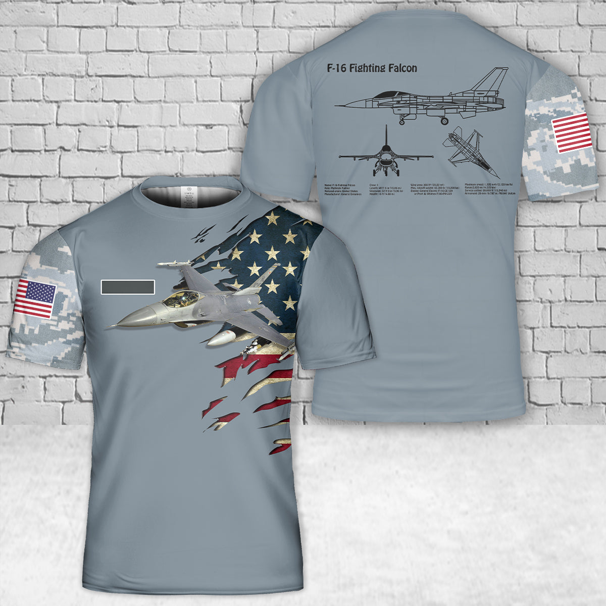 Custom Name US Air Force F-16 Fighting Falcon T-Shirt 3D