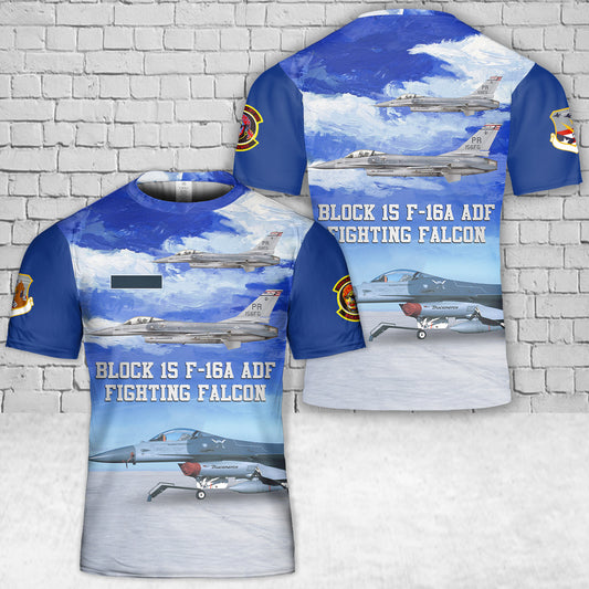 Custom Name US Air Force Puerto Rico Air National Guard 198th Airlift Squadron "Bucaneros" Block 15 F-16A ADF Fighting Falcon T-Shirt 3D