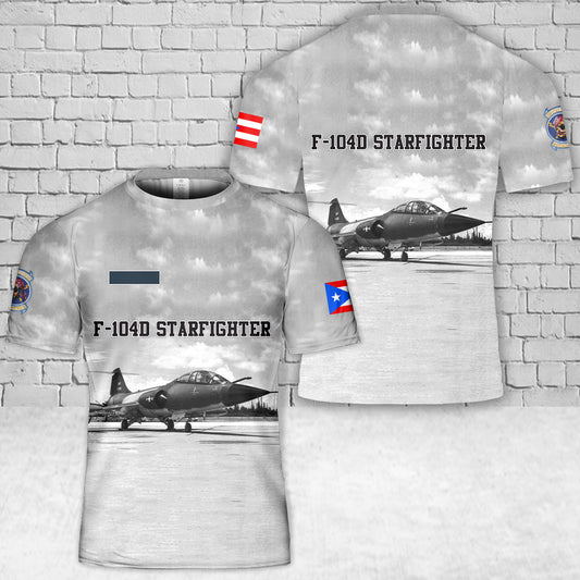 Custom Name US Air Force Puerto Rico Air National Guard F-104D Starfighter 198th Tactical Fighter Squadron T-Shirt 3D