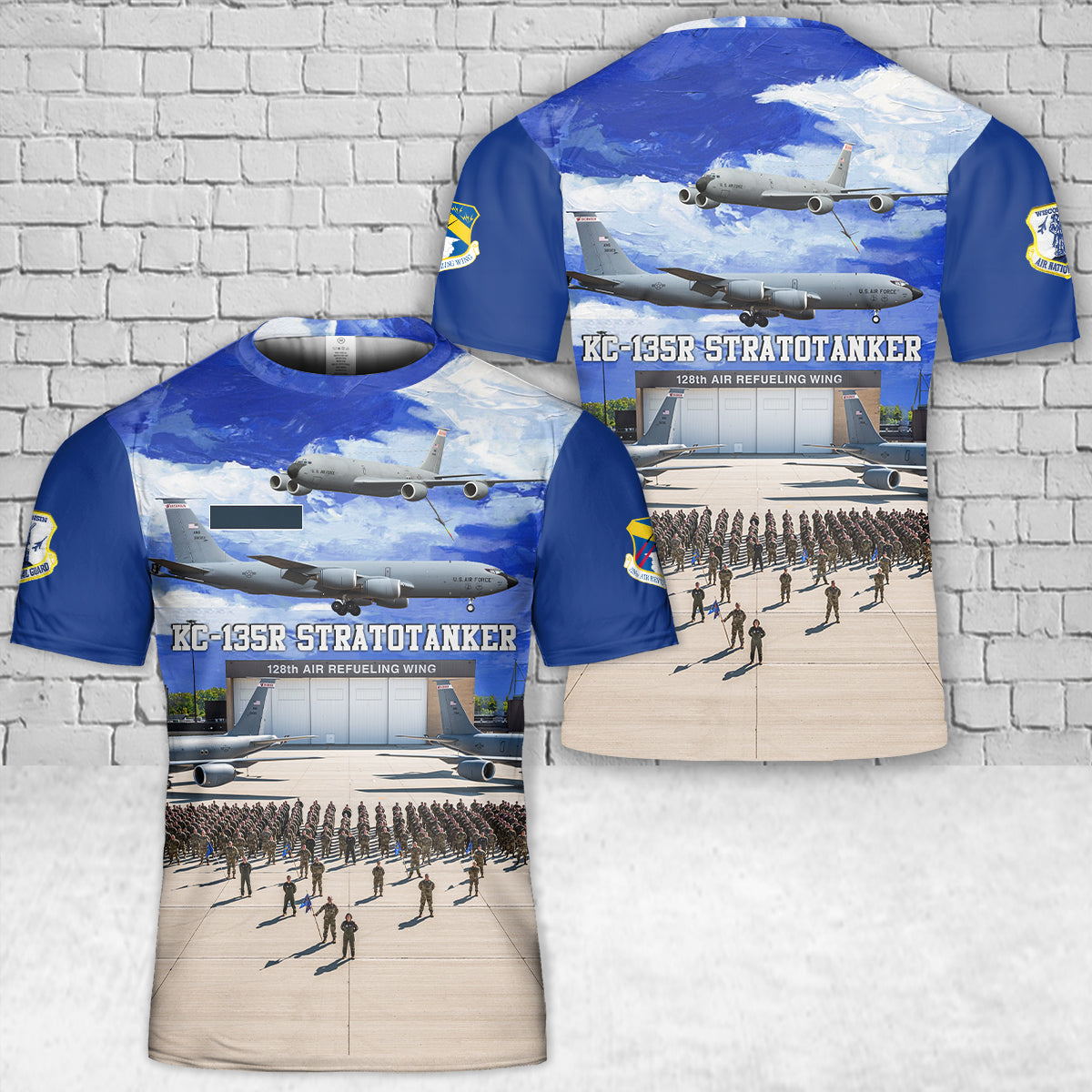Custom Name US Air Force Wisconsin Air National Guard 128th Air Refueling Wing KC-135R Stratotanker T-Shirt 3D