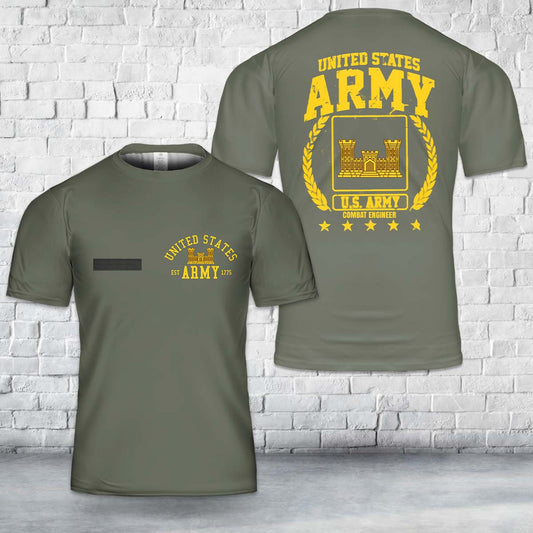 Custom Name US Army Corps of Engineers Branch Badge T-Shirt 3D DLHH0202PD02