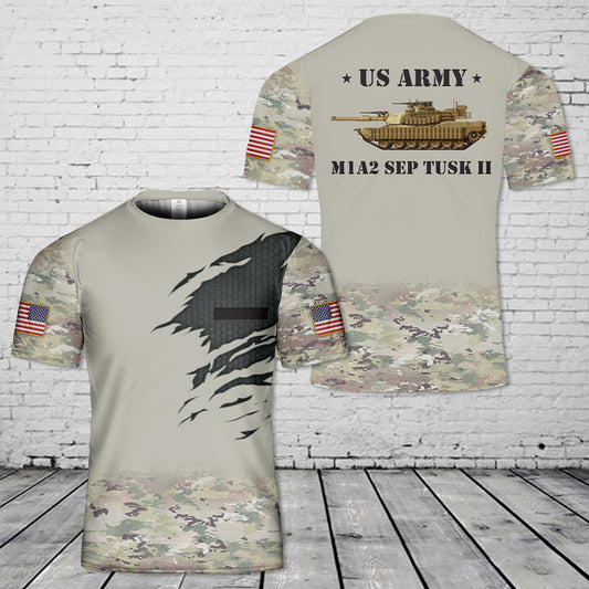 Custom Name US Army M1A2 SEP TUSK II T-Shirt 3D