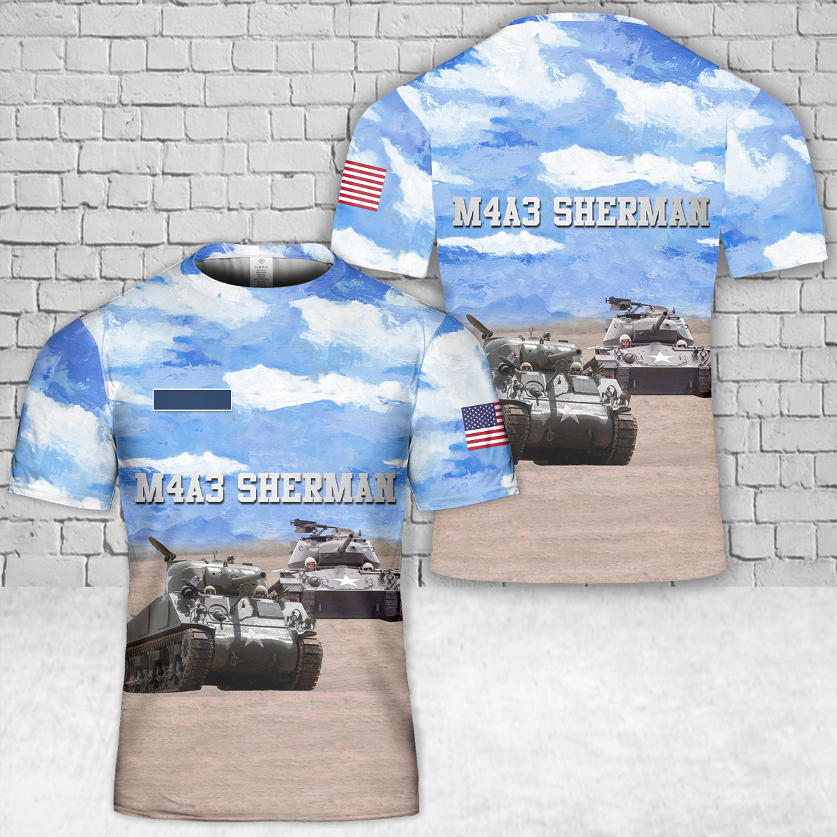 Custom Name US Army M4A3 Sherman T-Shirt 3D