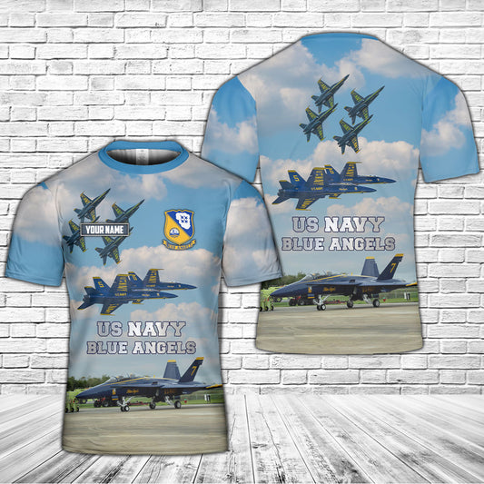 Custom Name US Navy Blue Angels 3D T-shirt