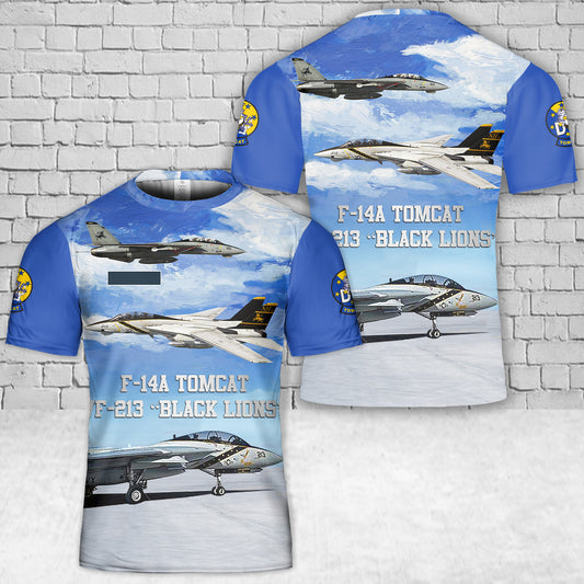 Custom Name US Navy F-14A Tomcat Of VF-213 "Black Lions" T-Shirt 3D