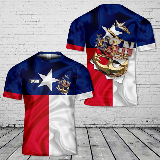 Custom Name US Navy Master Chief Texas style anchor 3D T-shirt