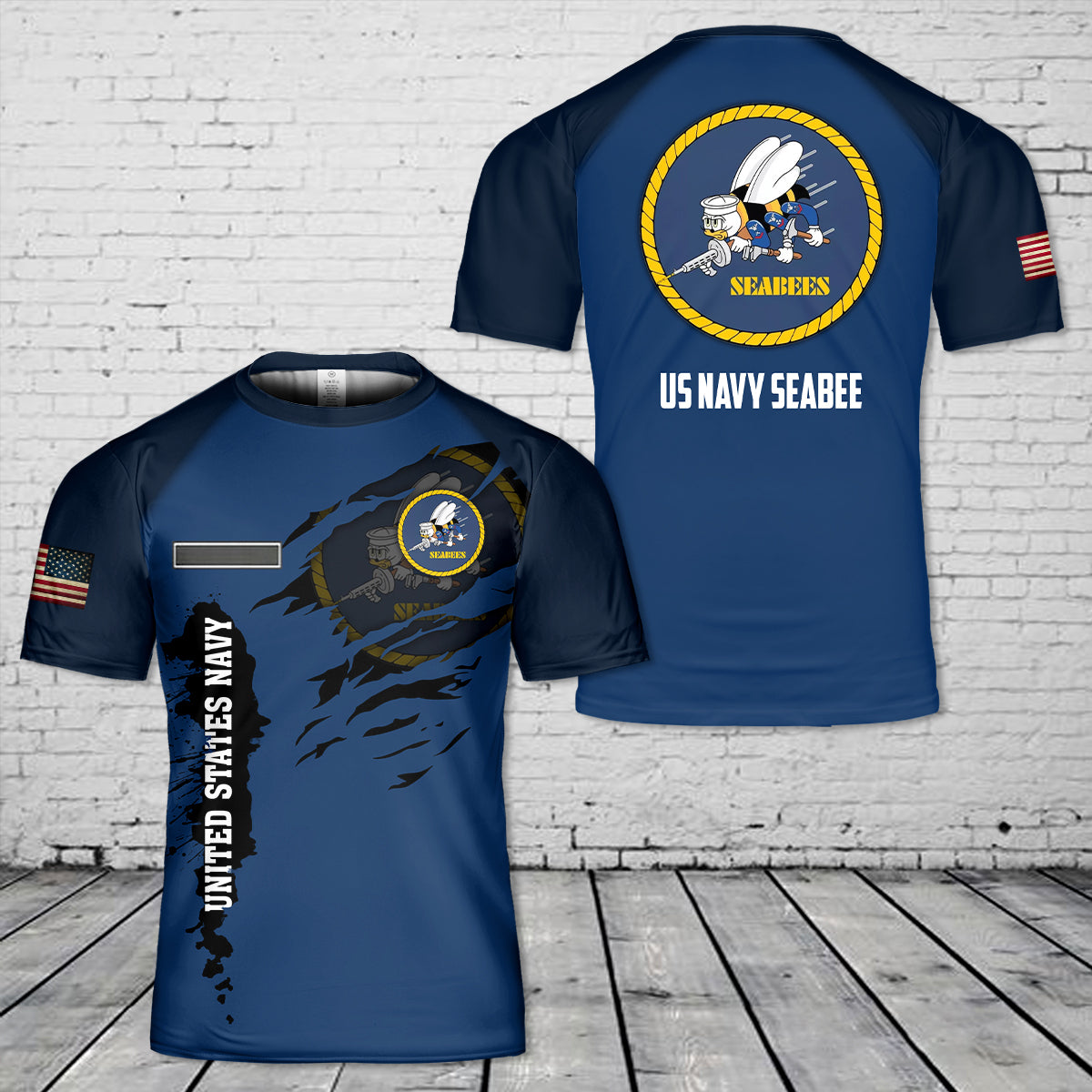 Custom Name US Navy Seabee  T-Shirt 3D