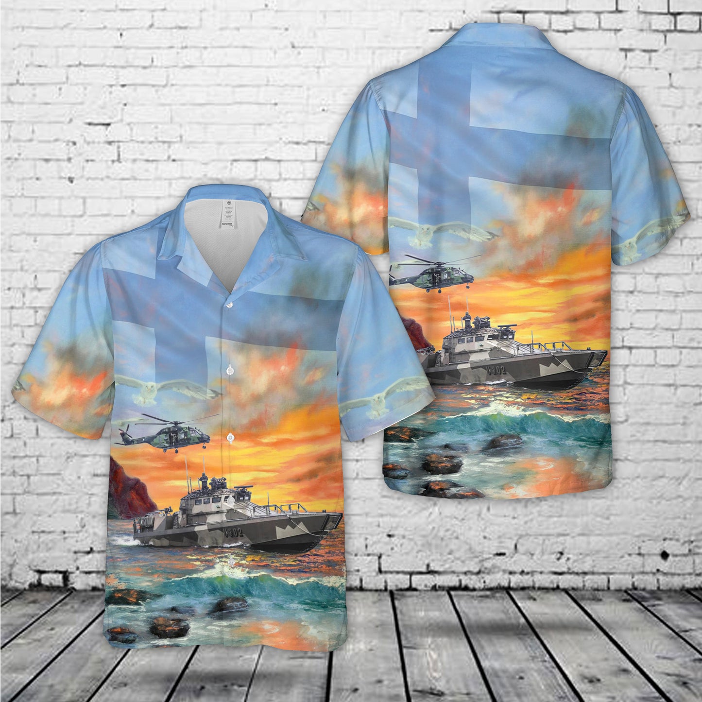 Finland Navy Jehu-class boat and NH-90 helicopter Hawaiian Shirt