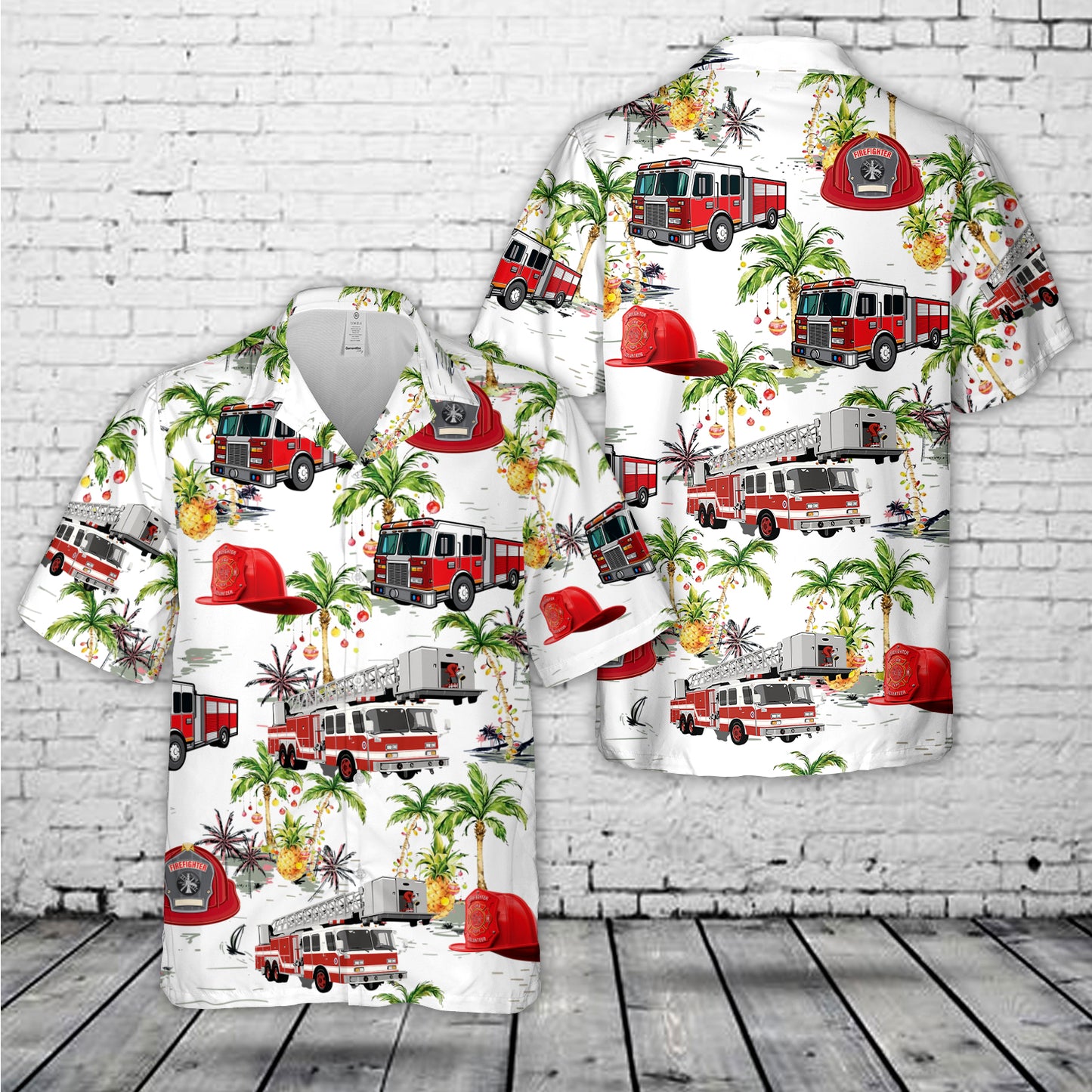 Fire Truck And Helmet Hawaiian Shirt