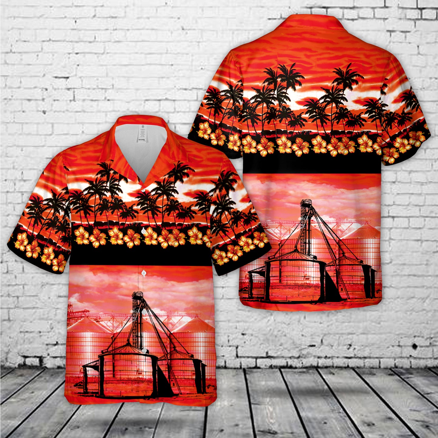 Grain Bin Sunset Tropical Hawaiian Shirt