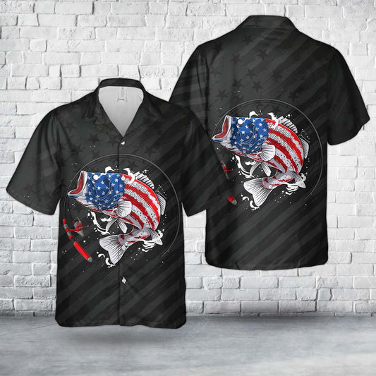 Largemouth bass fish USA Flag Hawaiian Shirt