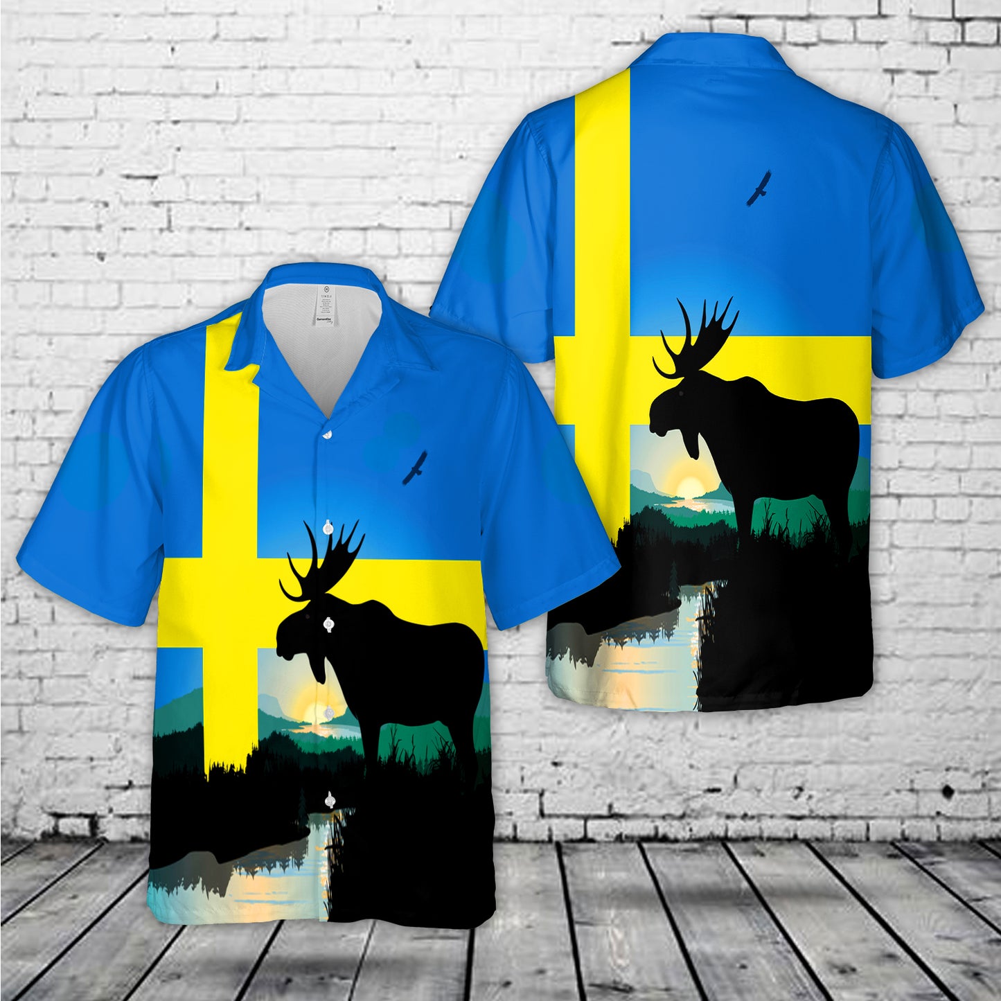 Moose With Swedish Flag Hawaiian Shirt