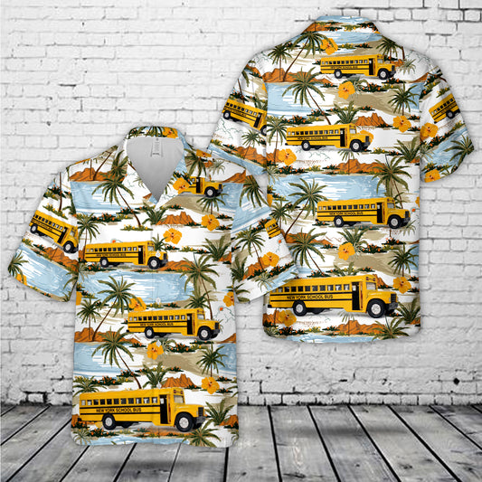 New York Yellow School Bus Hawaiian Shirt