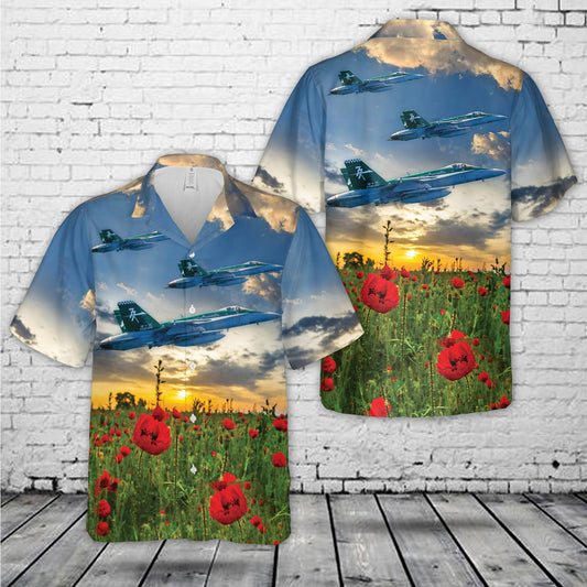 Royal Australian Air Force FA-18A Hornet A21-39 No. 77 Squadron ANZAC Day Red Poppy Hawaiian Shirt