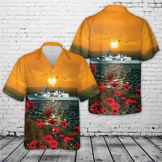 Royal Canadian Navy HMCS Calgary (FFH 335) Halifax-class frigate Red Poppy Hawaiian Shirt