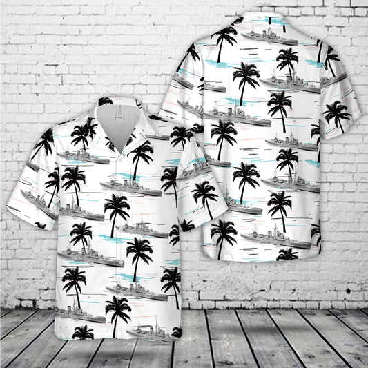 Royal Navy HMS Ajax (22) Leander-class light cruiser In WWII Hawaiian Shirt
