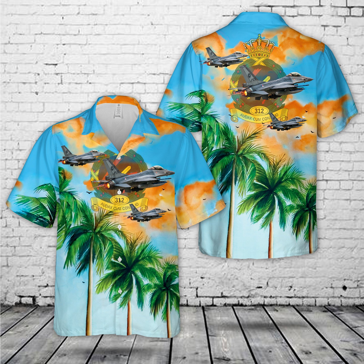Royal Netherlands Air Force 312 Squadron F-16 Falcon Hawaiian Shirt