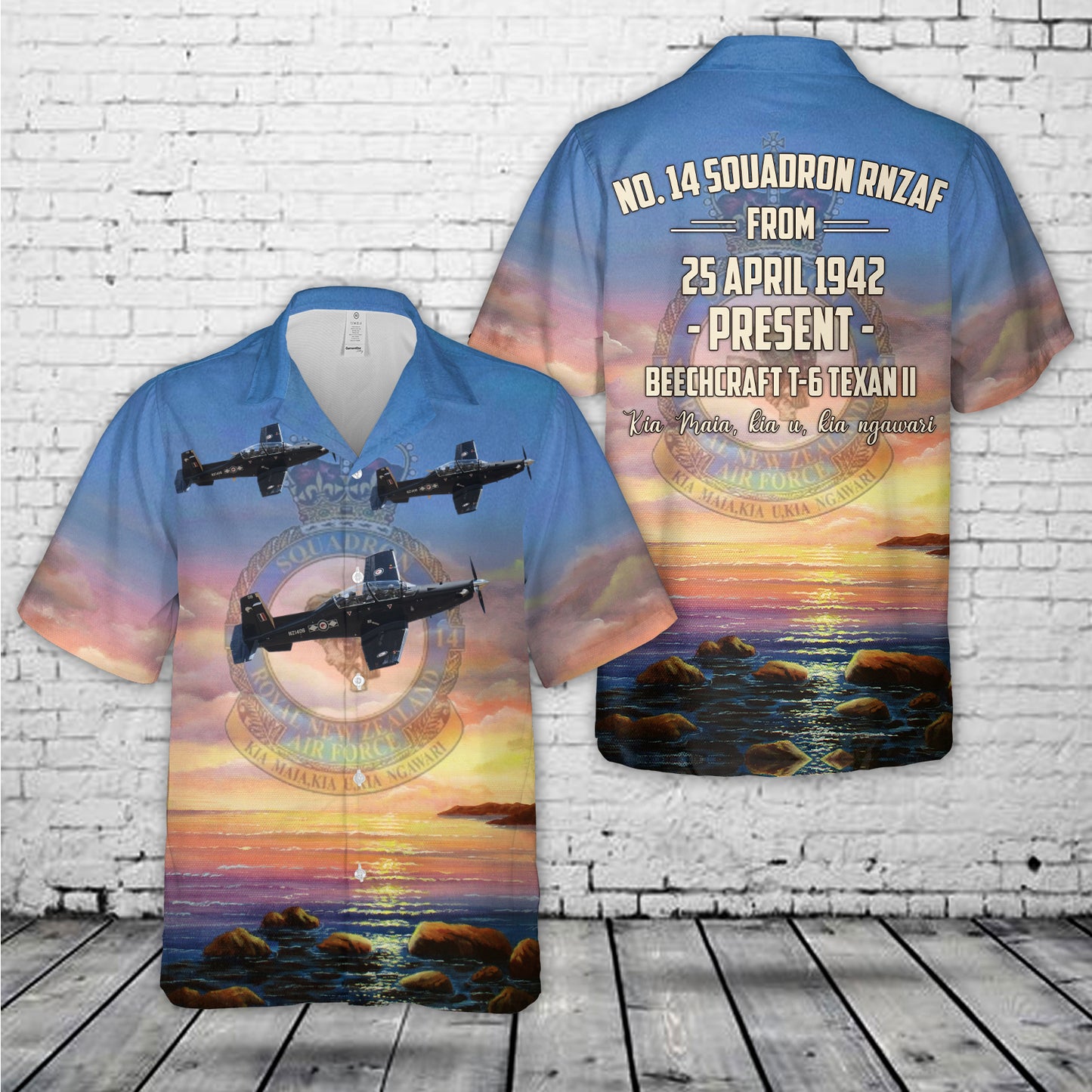 Royal New Zealand Air Force No. 14 Squadron RNZAF Beechcraft T-6 Texan II Hawaiian Shirt