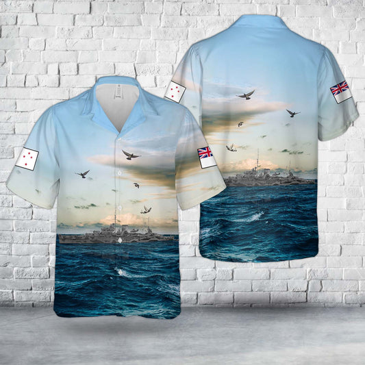 Royal New Zealand Navy HMNZS Leander (75) Leander-class light cruiser In WWII Hawaiian Shirt