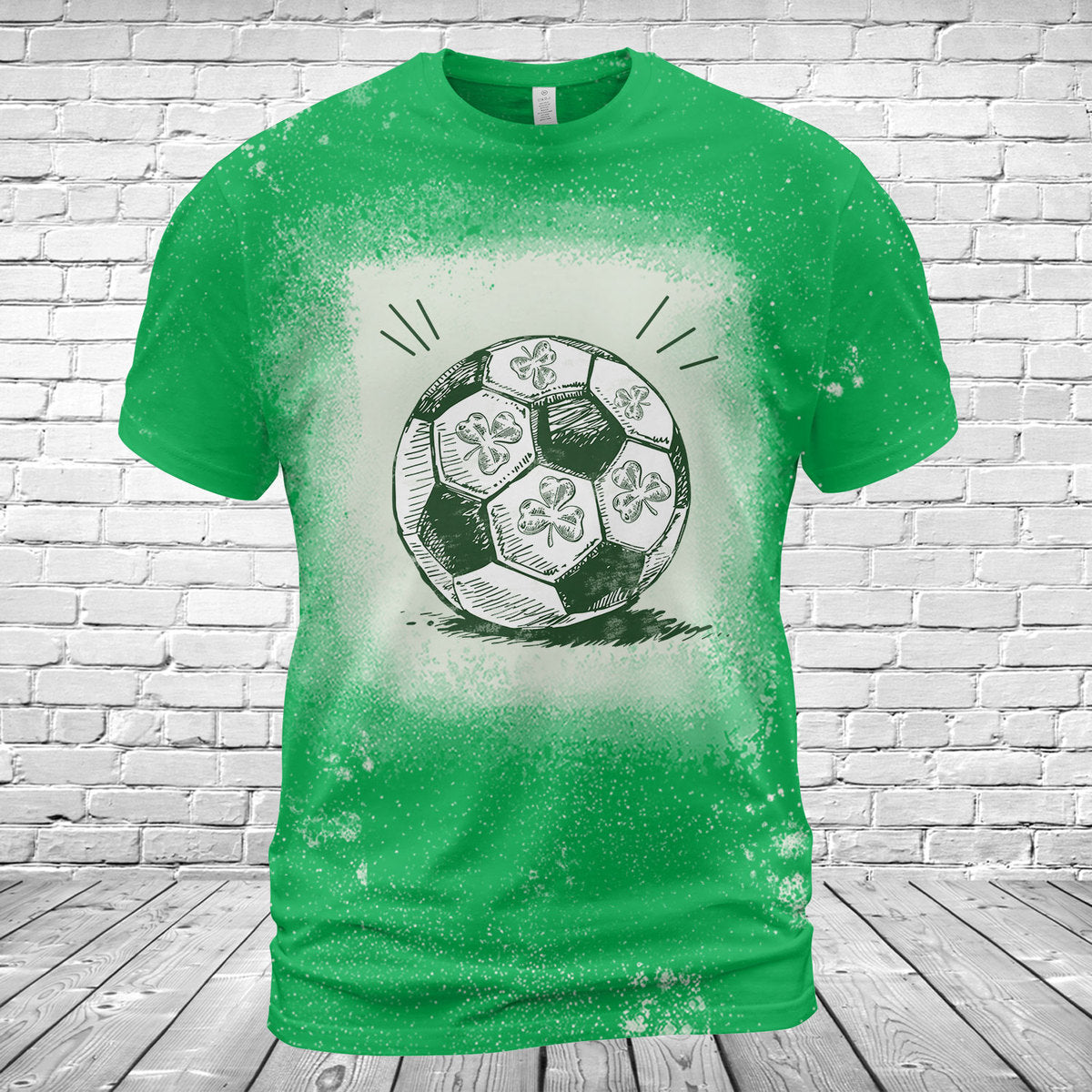 Soccer Shamrock St Patrick's Day Bleached T-Shirt