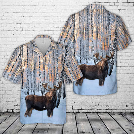 Swedish Moose Silver Birch Hawaiian Shirt