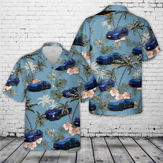 Tesla Model S Plaid Blue Hawaiian Shirt