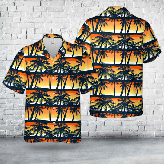 Tropical Palms Trees At Sunset In A Seamless Pattern Hawaiian Shirt