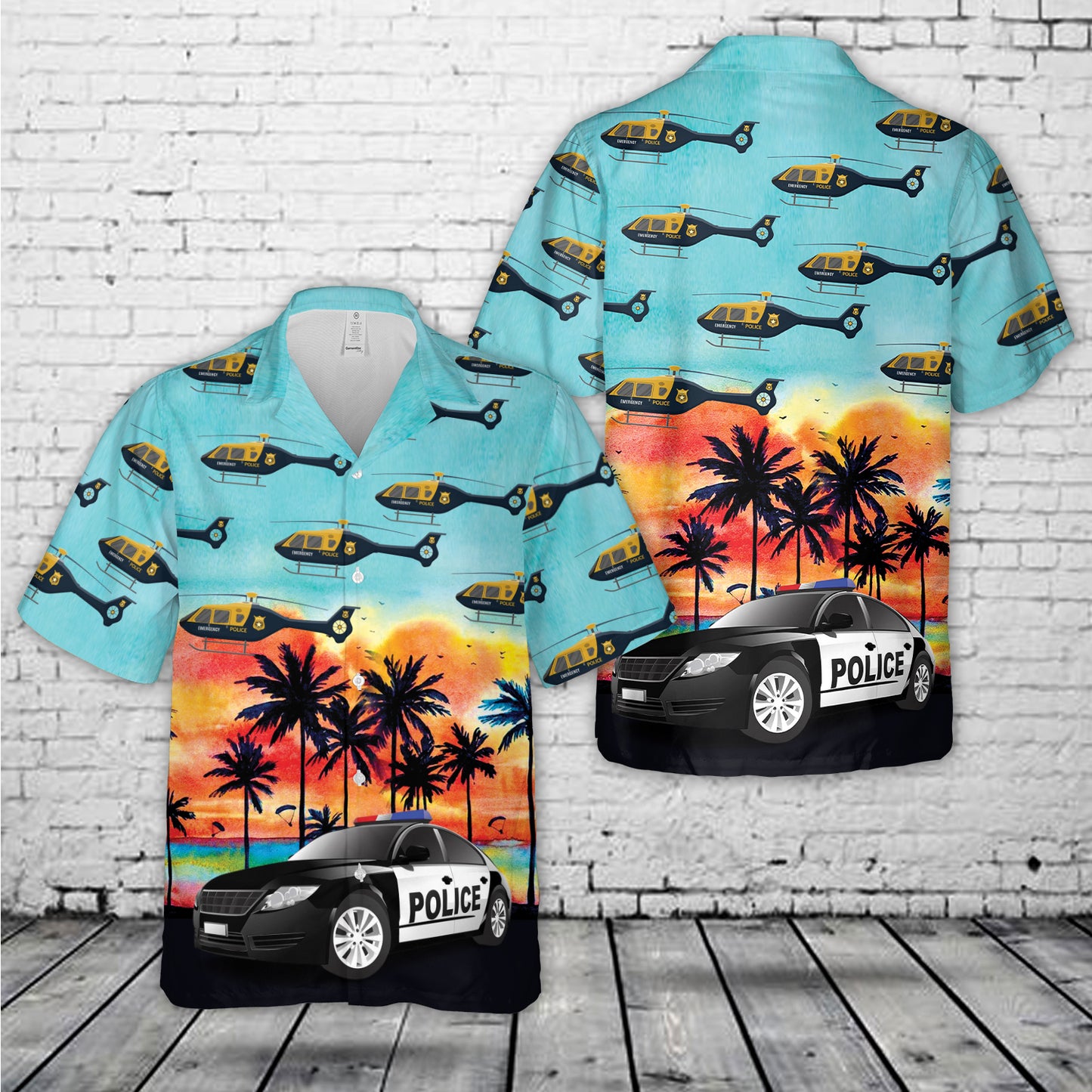 U.S Police Car And Helicopter Hawaiian Shirt